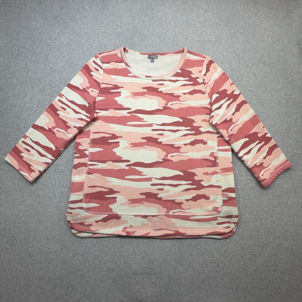 T By Talbots Sweatshirt Womens Large Pink Camo 3/4 Sleeve Cotton Terry Outdoor